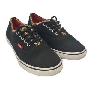 2/20 SALE Vans Off The Wall Black Sneaker with leopard trim Shoes Lace Up SZ 6.5